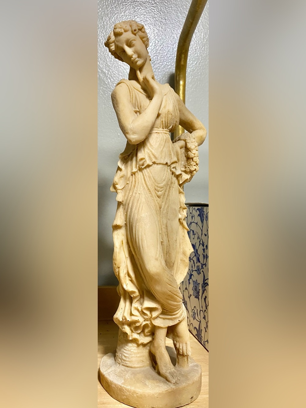 Neoclassical "Dancer with Finger on Chin" 13" Cast Alabaster Statue - Picture 2 of 3